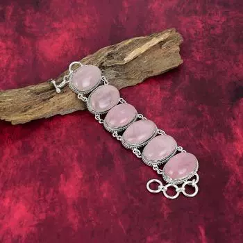 Браслет из розового кварца ручной работы, новейший дизайн, браслет из стерлингового серебра 925 пробы с драгоценными камнями, подарок для матери Adjustable with 8 inches розовый