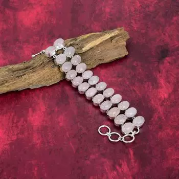 Браслет из розового кварца ручной работы, новейший дизайн, браслет из стерлингового серебра 925 пробы с драгоценными камнями, подарок для матери Adjustable with 8 inches розовый