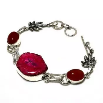 Браслет из розового солнечного кварца, сердолика 925, посеребренный, 6–8 дюймов