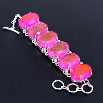 Браслет из розового триплетного опала ручной работы из стерлингового серебра 925 пробы, браслет из розового триплетного опала для жены, браслет унисекс на день святого Валентина 8 розовый