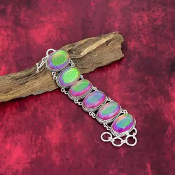 Браслет из розового триплетного опала, ювелирные изделия из цельного серебра 925 пробы с драгоценными камнями, браслет ручной работы, на День благодарения Adjustable with 8 inches розовый