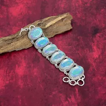 Браслет из розового триплетного опала, ювелирные изделия из цельного серебра 925 пробы с драгоценными камнями, браслет ручной работы, на День благодарения Adjustable with 8 inches розовый