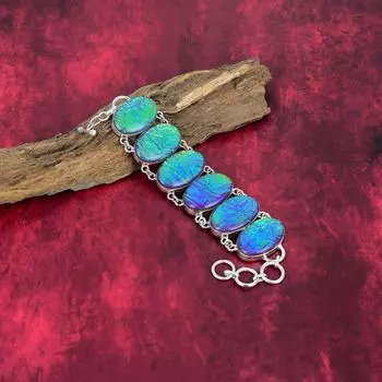 Браслет из розового триплетного опала, ювелирные изделия из цельного серебра 925 пробы с драгоценными камнями, браслет ручной работы, на День благодарения Adjustable with 8 inches розовый