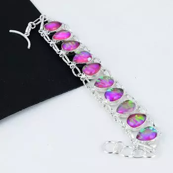 Браслет из розового тройного огненного опала ручной работы из серебра 925 пробы, браслет из розового тройного огненного опала для жены, браслет унисекс, подарок из ваты 8 розовый