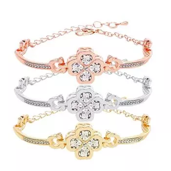 Браслет из розового золота с четырьмя листами клевера и циркона, женские элегантные украшения розового золота