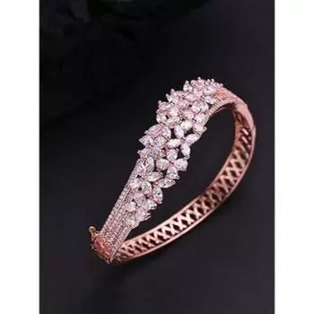 Браслет из розового золота с цветочным узором для женщин | Американские бриллианты | Браслет-браслет Kada для девочек | Застежка Interlock | Один размер подходит всем
