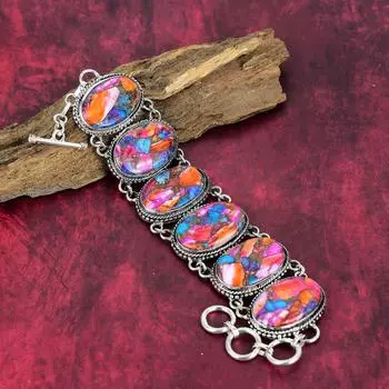 Браслет из розовой колючей устрицы, ювелирные изделия ручной работы, антикварные ювелирные браслеты, драгоценные камни. Великолепные ювелирные изделия из драгоценных камней, ювелирные изделия из стерлингового серебра 925 пробы для нее. 8 Inches With Adjus