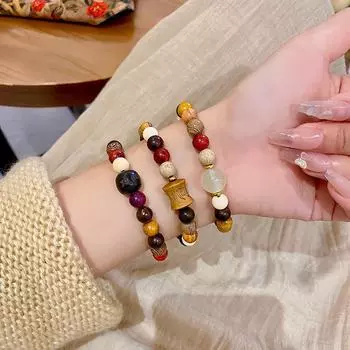 Браслет из сандалового дерева с несколькими бусинами в этническом стиле дзен для женщин в новом китайском стиле S465 золотой