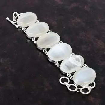 Браслет из селенита, браслет из стерлингового серебра 925 пробы, этнические украшения из драгоценных камней, регулируемый браслет-цепочка, подарок для матери, ювелирные изделия ручной работы в стиле бохо