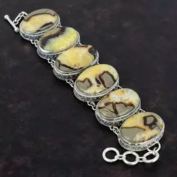 Браслет из септарного драгоценного камня, винтажный браслет из стерлингового серебра 925 пробы, регулируемый браслет-цепочка, браслет ручной работы в стиле бохо, дизайнерские украшения для подарков