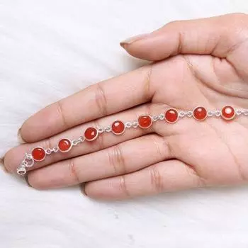 Браслет из сердолика / Браслет из стерлингового серебра 925 пробы / Браслет ручной работы / Ювелирные изделия из драгоценных камней / Свадебный подарок для нее 6-9 Inch оранжевый