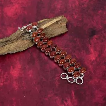 Браслет из сердолика, натуральный драгоценный камень, браслет из стерлингового серебра 925 пробы, ювелирные изделия ручной работы, подарок на день рождения и годовщину для нее Adjustable with 8 inches коричневый