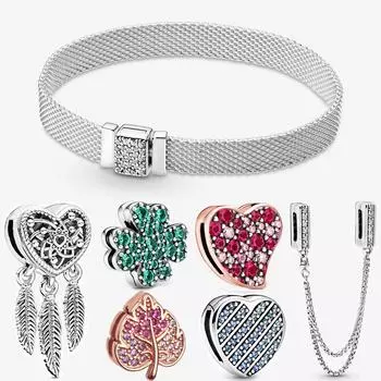 Браслет из серебра 925 пробы, браслет из бусин своими руками, подходит для роскошных оригинальных подвесок, женский браслет, ювелирные изделия, подарки для женщин 16-21 см 19cm золотой