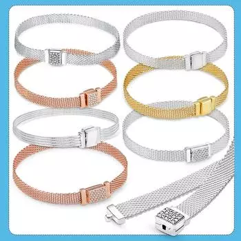 Браслет из серебра 925 пробы и розового золота с застежкой из кубического циркона для женщин, браслет, серебряные украшения 18cm