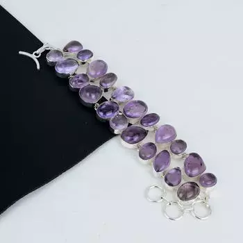 Браслет из серебра 925 пробы с аметистом, браслет ручной работы с аметистом для жены, браслет унисекс на День благодарения 8 фиолетовый