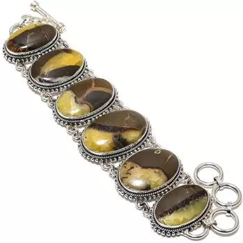 Браслет из серебра 925 пробы с этническим узором из септарного камня ручной работы 7-8 дюймов JCB360-54