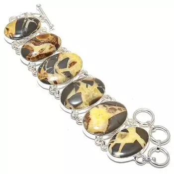 Браслет из серебра 925 пробы с этническим узором из септарного камня ручной работы 7-8 дюймов JCB367-45