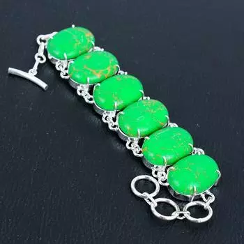 Браслет из серебра 925 пробы с бирюзовым и зеленым медным камнем, браслет из серебра 925 пробы, браслет из бирюзового и зеленого медного камня для жены, браслет унисекс, подарки на BZirthday 8 зелёный