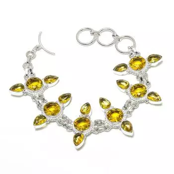 Браслет из серебра 925 пробы с драгоценным камнем цитрин ручной работы для подарков - серебряный браслет с драгоценным камнем цитрин желтого цвета с регулируемой цепочкой 8 жёлтый