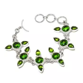Браслет из серебра 925 пробы с драгоценными камнями перидот ручной работы для подарков - серебряный браслет с зеленым драгоценным камнем перидот и регулируемой цепочкой 8 зелёный