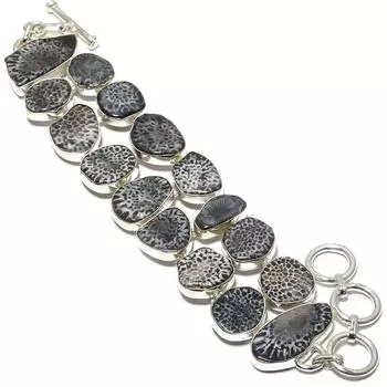 Браслет из серебра 925 пробы с драгоценными камнями из ската-коралла, 7-8 дюймов JCB326-56