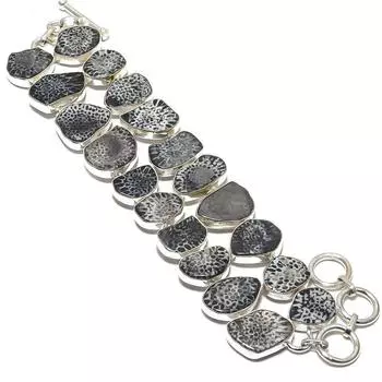 Браслет из серебра 925 пробы с драгоценными камнями из ската-коралла, 7-8 дюймов JCB326-2