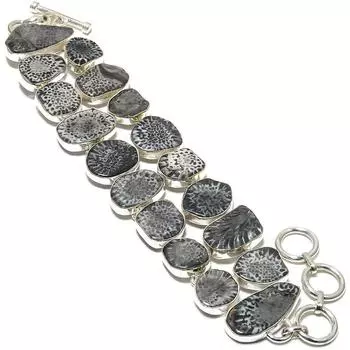 Браслет из серебра 925 пробы с драгоценными камнями из ската-коралла, 7-8 дюймов JCB326-44