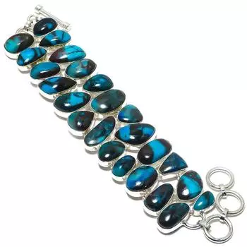 Браслет из серебра 925 пробы с драгоценными камнями хризоколла, ручная работа, 7-8 дюймов JCB326-17