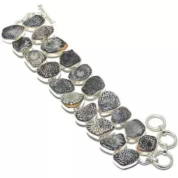 Браслет из серебра 925 пробы с драгоценными камнями из ската-коралла, 7-8 дюймов JCB326-22