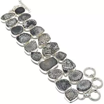 Браслет из серебра 925 пробы с драгоценными камнями из ската-коралла, 7-8 дюймов JCB326-19