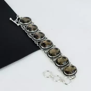Браслет из серебра 925 пробы с дымчатым топазом, браслет из серебра 925 пробы с дымчатым топазом для жены, браслет унисекс, подарок на вечеринку 8 коричневый