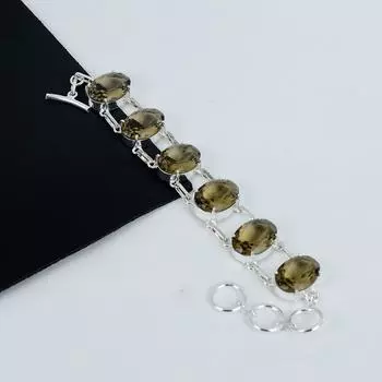 Браслет из серебра 925 пробы с дымчатым топазом, браслет из серебра 925 пробы с дымчатым топазом для жены, браслет унисекс для отца;Подарок на День Рождения 8 коричневый