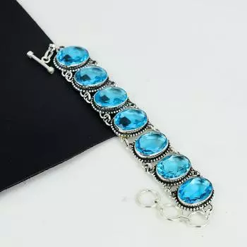 Браслет из серебра 925 пробы с голубым топазом, браслет с голубым топазом для жены, браслет унисекс, подарок на день рождения для жены 8 синий