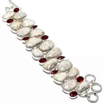 Браслет из серебра 925 пробы с ископаемыми кораллами, ручная работа, 7-8 дюймов JCB326-60