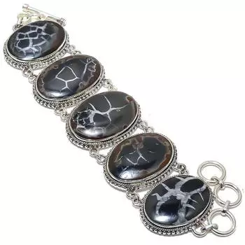 Браслет из серебра 925 пробы с ископаемыми камнями и трещинами в грязи, этнический, 7-8 дюймов JCB353-60