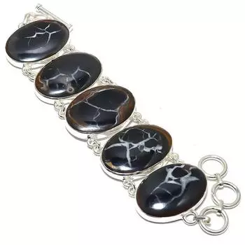 Браслет из серебра 925 пробы с ископаемыми камнями и трещинами в грязи, этнический, 7-8 дюймов JCB367-13