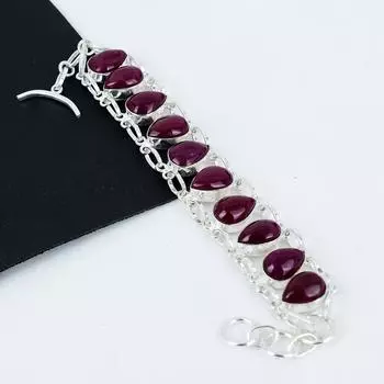 Браслет из серебра 925 пробы с красным рубином, браслет ручной работы с красным рубином для жены, браслет унисекс, подарок на день рождения для жены 8 красный