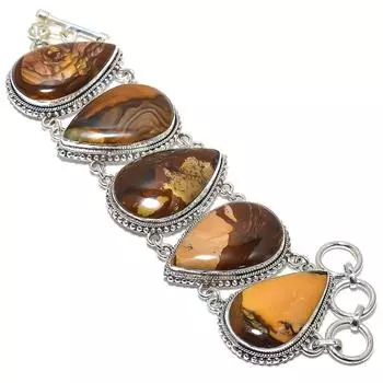 Браслет из серебра 925 пробы с ландшафтным яшмовым камнем ручной работы, этнический, 7-8 дюймов JCB353-38