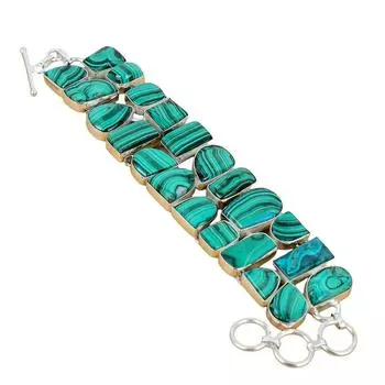 Браслет из серебра 925 пробы с малахитом, браслет из стерлингового серебра 925 пробы с штампованным драгоценным камнем 7 зелёный