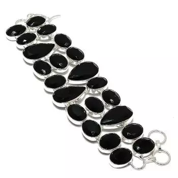 Браслет из серебра 925 пробы с натуральным черным камнем шпинелью, ручная работа, 7-8 дюймов n9t91