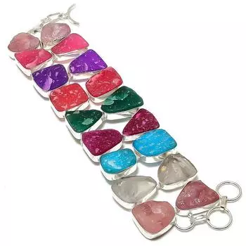 Браслет из серебра 925 пробы с натуральным геммоморфитом и друзами 7-8 дюймов g4y50