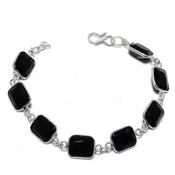 Браслет из серебра 925 пробы с натуральным черным камнем шпинелью, ручная работа, 7-8 дюймов N5O82