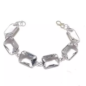 Браслет из серебра 925 пробы с натуральным белым топазом ручной работы 7-8 дюймов R6g66