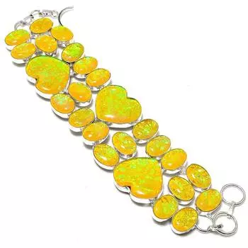 Браслет из серебра 925 пробы с натуральным желтым опалом-триплетом 7-8 дюймов k6d77