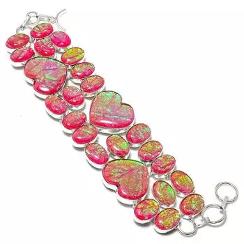 Браслет из серебра 925 пробы с натуральным розовым опалом и тремя камнями 7-8 дюймов M0w88