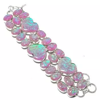 Браслет из серебра 925 пробы с натуральным розовым опалом и тремя камнями 7-8 дюймов S5z36