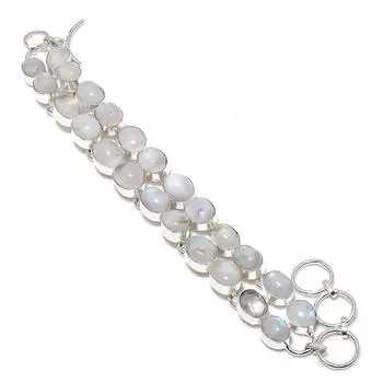 Браслет из серебра 925 пробы с натуральным радужным лунным камнем 7-8 дюймов A1n39