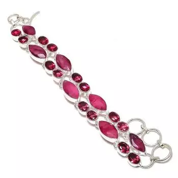 Браслет из серебра 925 пробы с натуральным рубином из Кашмира ручной работы7-8 Q1U65