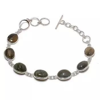 Браслет из серебра 925 пробы с натуральным лабрадоритом ручной работы 7-8 дюймов w4J17