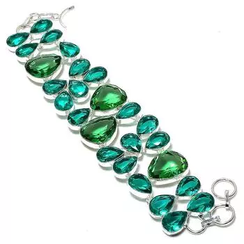 Браслет из серебра 925 пробы с натуральным хромдиопсидом и перидотом, длина 7-8 дюймов N4u01